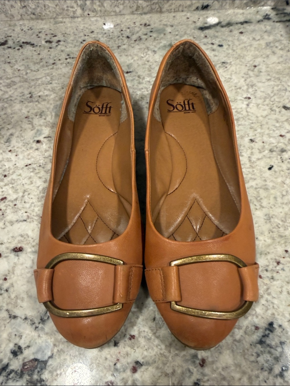 Söfft Cognac Leather Ballet Flats with Gold Accent